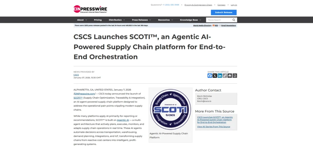CSCS Announces SCOTI™ Launch in EINPRESSWIRE Release